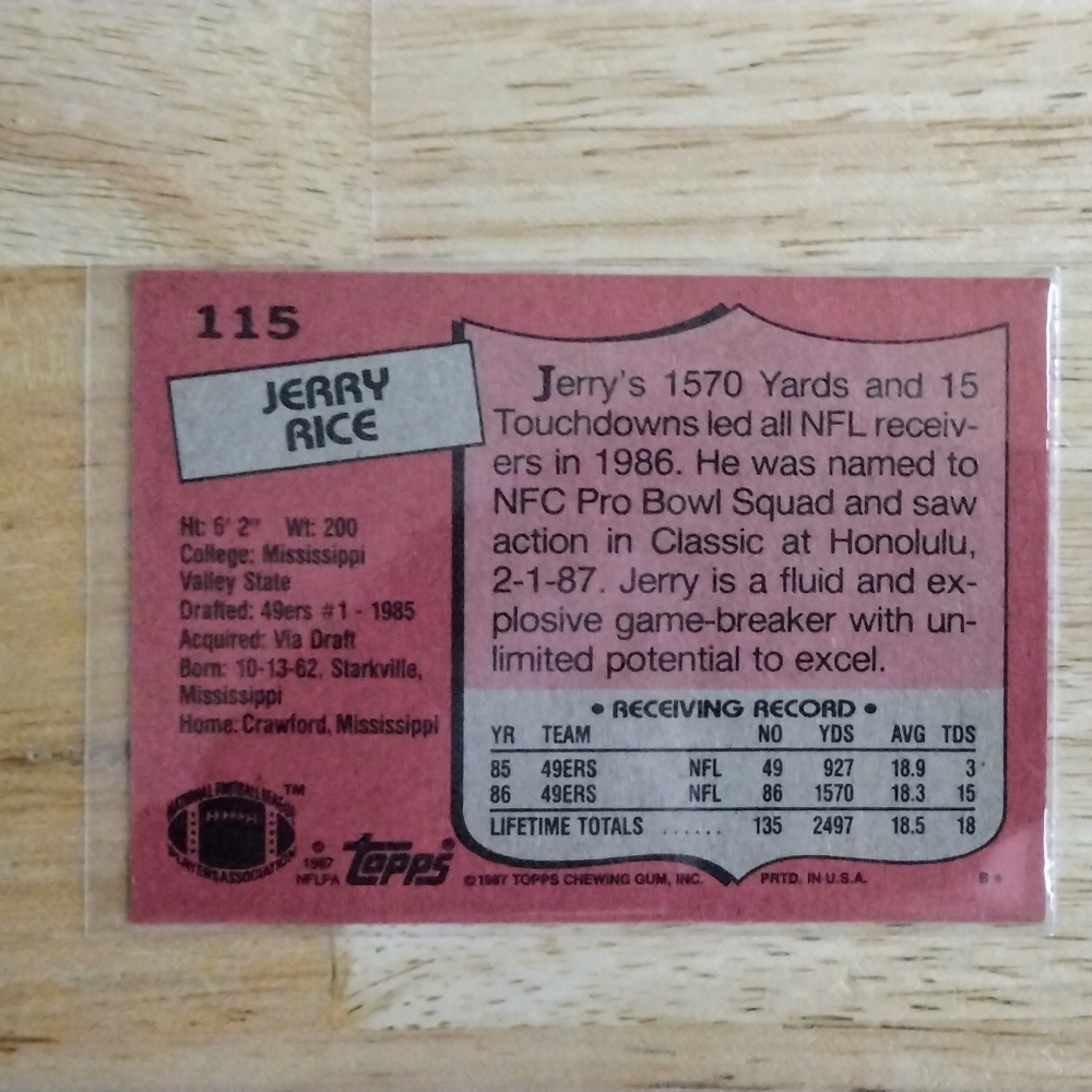 1987 Topps Jerry Rice - Picture 2 of 2